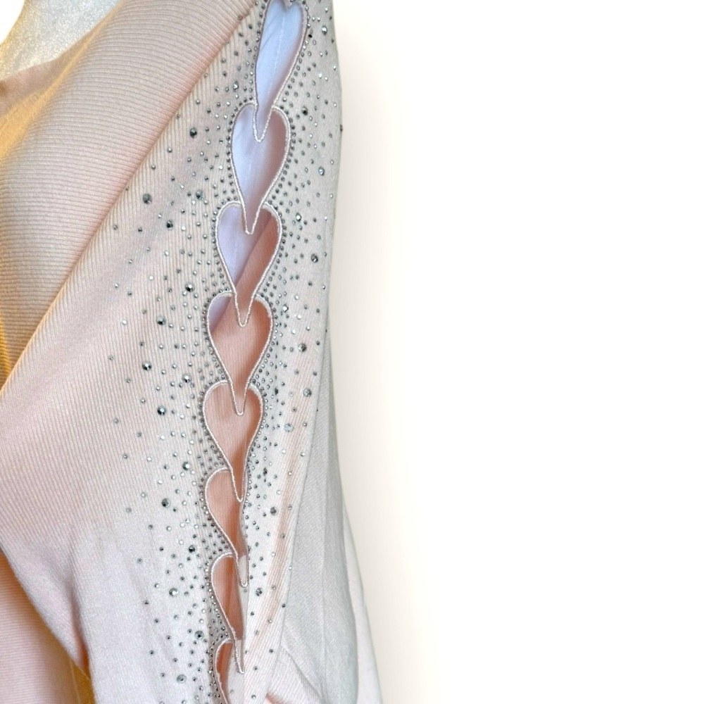 Liv Milano Blush Pink Sweater 1X | Rhinestone Detail Long Sleeve Top - Picture 4 of 6